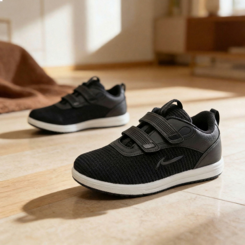RECORD PHANTOM SEPATU SEKOLAH ANAK TK SD SMP LAKI PEREMPUAN BLACK HITAM PUTIH  PEREKAT 30-37 4-13THN