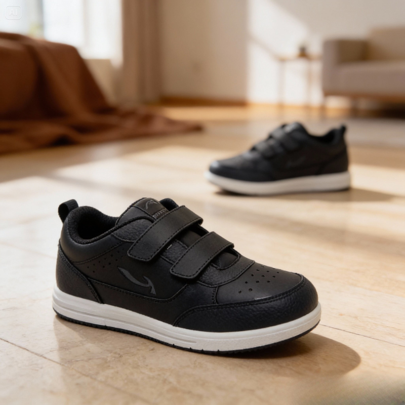 RECORD ZENIX BTS SEPATU SEKOLAH ANAK TK SD SMP COWO CEWE FULL BLACK HITAM PUTIH PEREKAT 30-37 4-13TH