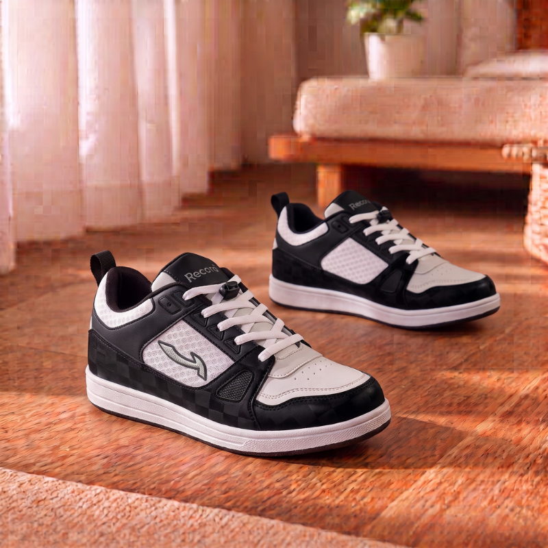 RECORD PALISADE SEPATU SEKOLAH ANAK TK SD SMP LAKI PEREMPUAN BLACK HITAM PUTIH  PEREKAT 30-37 4-13THN